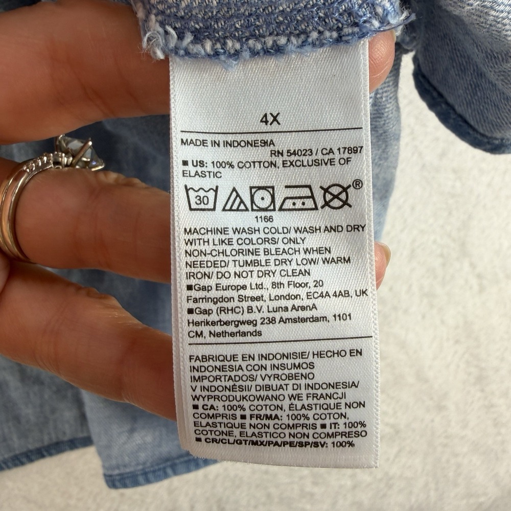 Old Navy Plus 4X Poet Blouse‎ Puff Sleeve Non Stretch Jean Ruffle Trimmed Boho - Picture 7 of 13